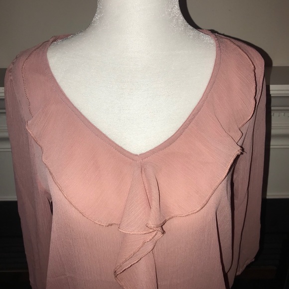 Jon & Anna | Mauve Sheer Ruffle Blouse - Picture 3 of 5